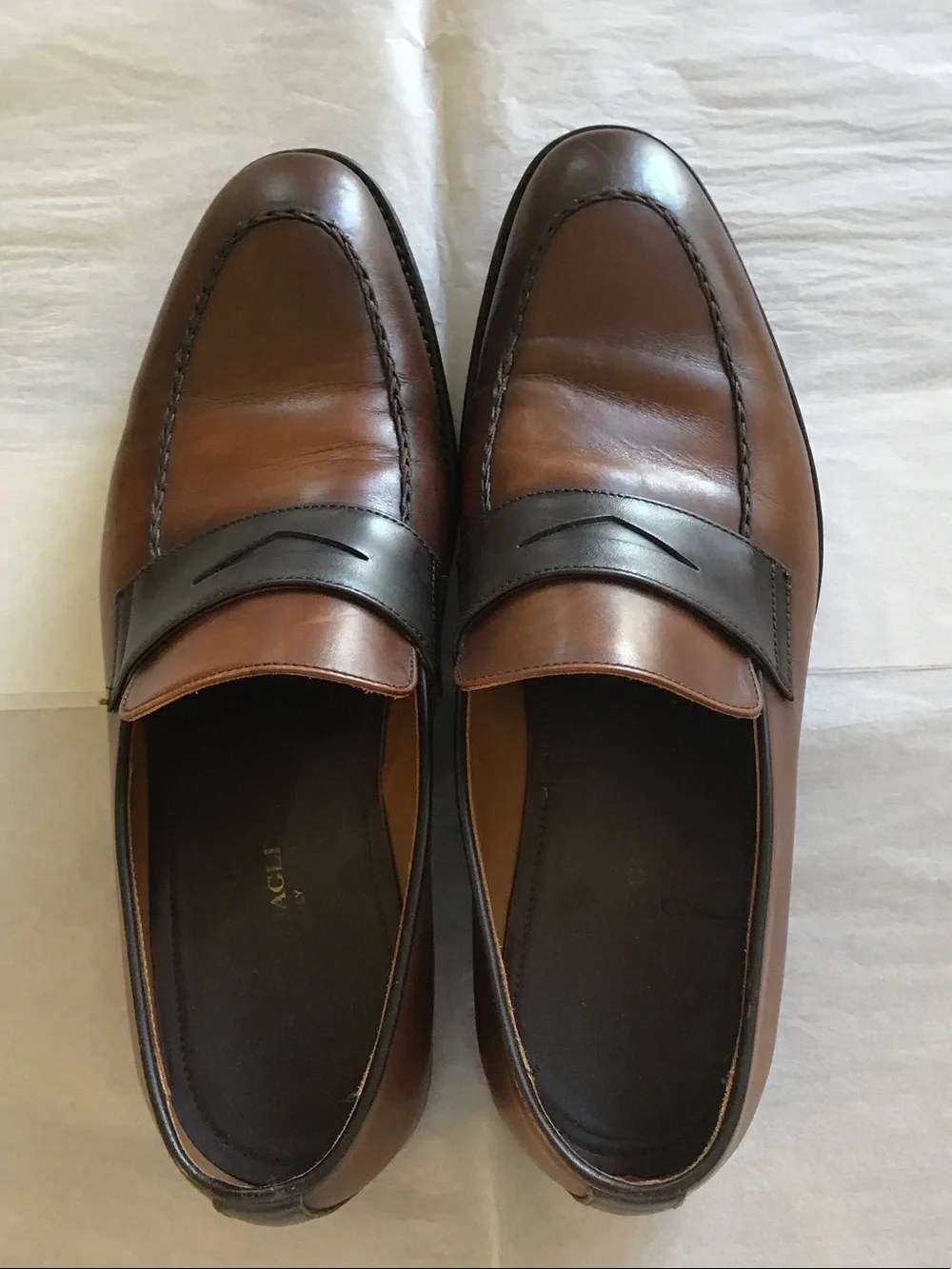 Men’s Bruno Magli Italian Brown Leather Penny Loafers with Dark Brown Strap